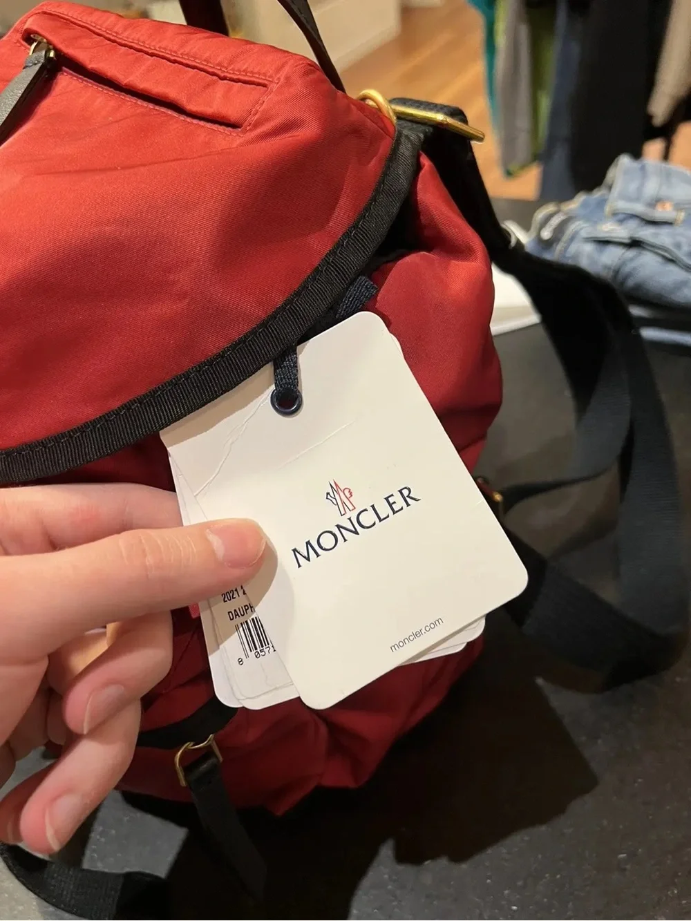 Moncler Red Nylon Mini Backpack with Gold-Tone Accents